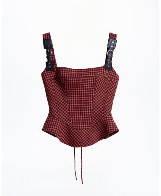  Checked Buckle Strap Corset Top