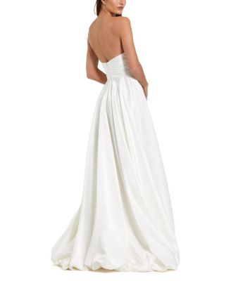  Petite Strapless High-Low Satin Gown with Draped Skirt
