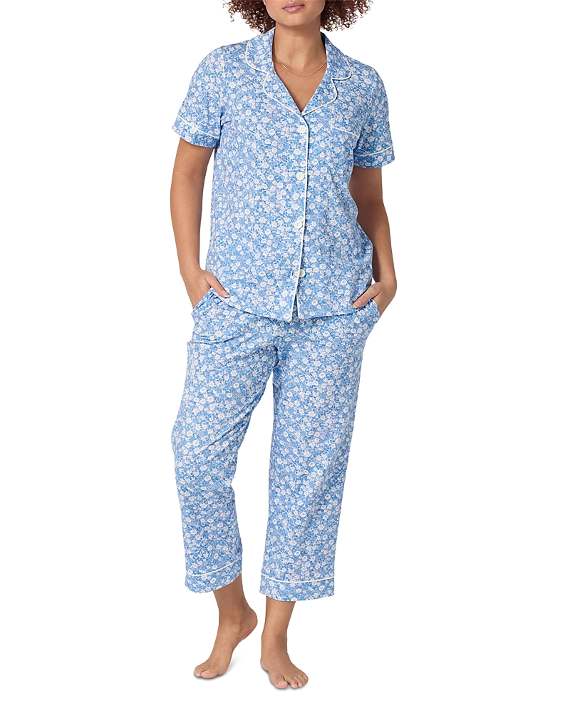 BedHead Pajamas Something Blue Short Sleeve Classic Stretch Jersey Cropped Pajama Set