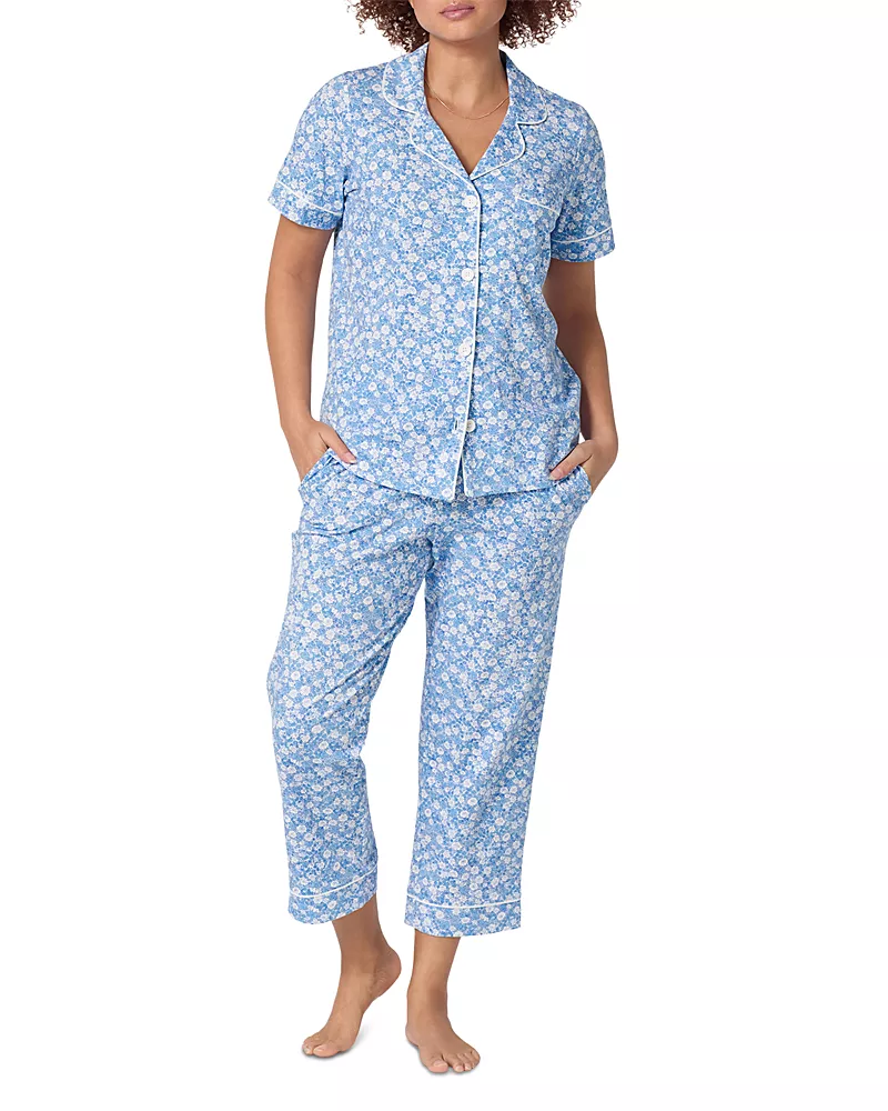 BedHead Pajamas Something Blue Short Sleeve Classic Stretch Jersey Cropped Pajama Set