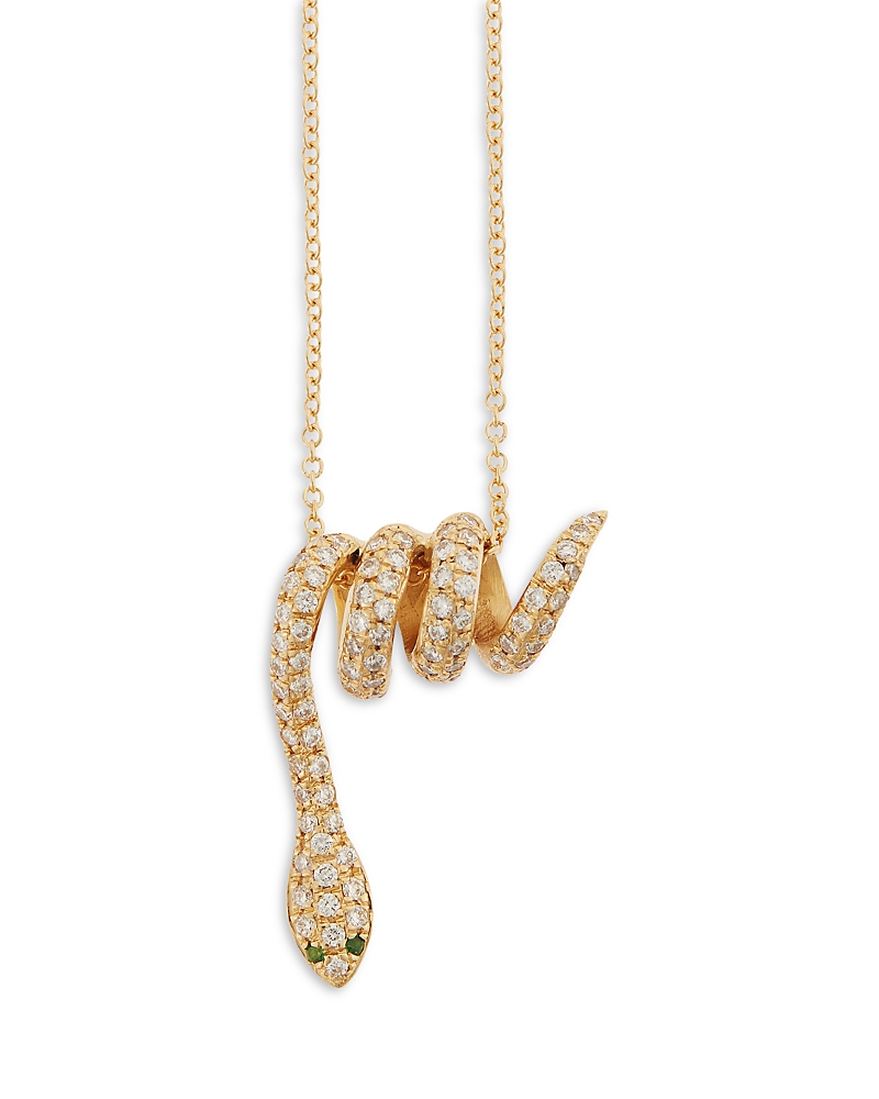 Ileana Makri 18K Yellow Gold Fine Snake Diamond & Tsavorite Coiled Cobra Pendant