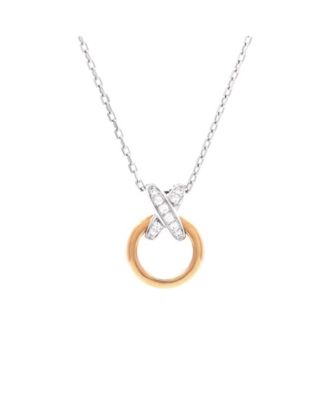  Jeux de Liens Circle Pendant Necklace 18K Rose Gold and 18K White Gold with Diamonds 16.25"