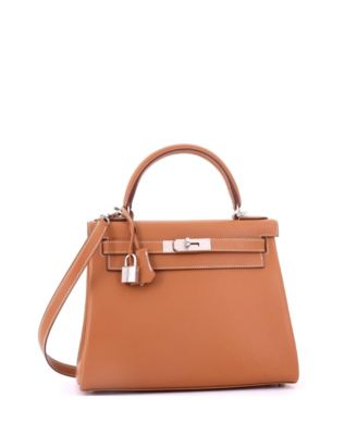 Kelly 28 Handbag Brown Madame with Palladium Hardware