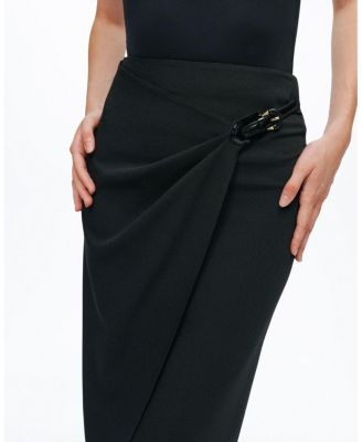 Ring-Buckle Asymmetric Wrap Maxi Skirt