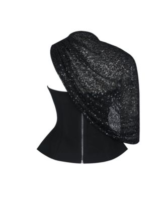  Quinette Peplum Top with Beaded Asymmetrical Cape