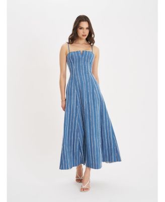  Abygail Stripe Cotton Denim Maxi Dress