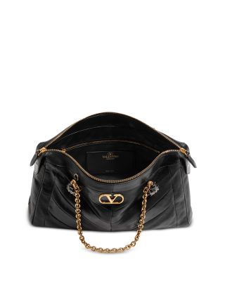 Panthea Nappa Leather Chevron VLogo Shoulder Bag