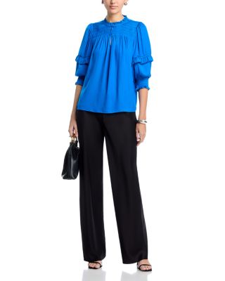 Ruffled Three Quarter Sleeve Crewneck Blouse