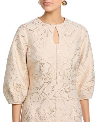 Metallic Jacquard Three Quarter Sleeve Dress