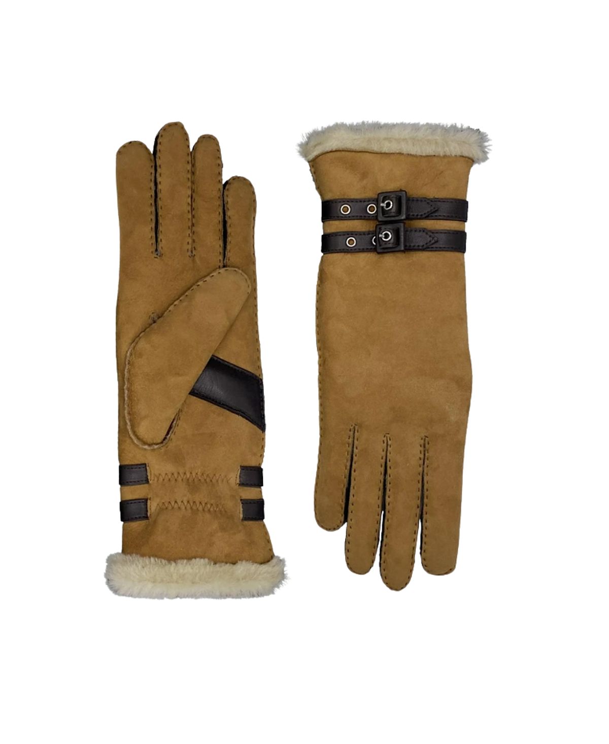 Agnelle Bombera Double Face Lambskin with Contrast Buckles Gloves