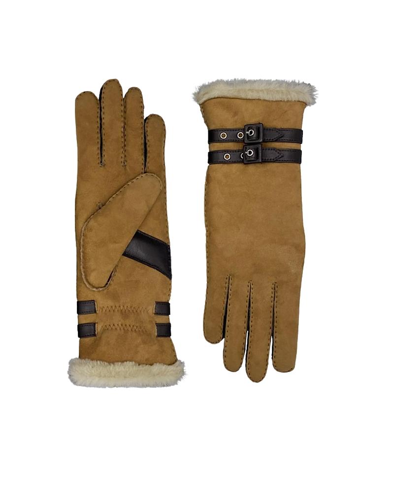 Agnelle Bombera Double Face Lambskin with Contrast Buckles Gloves