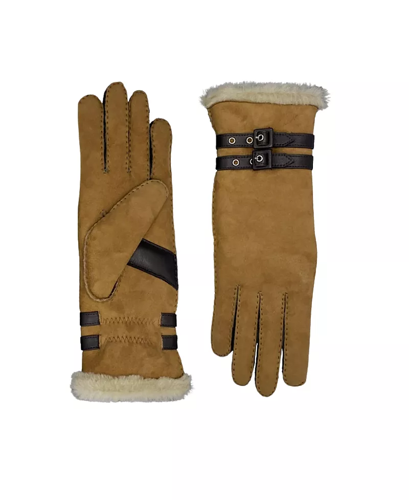 Agnelle Bombera Double Face Lambskin with Contrast Buckles Gloves