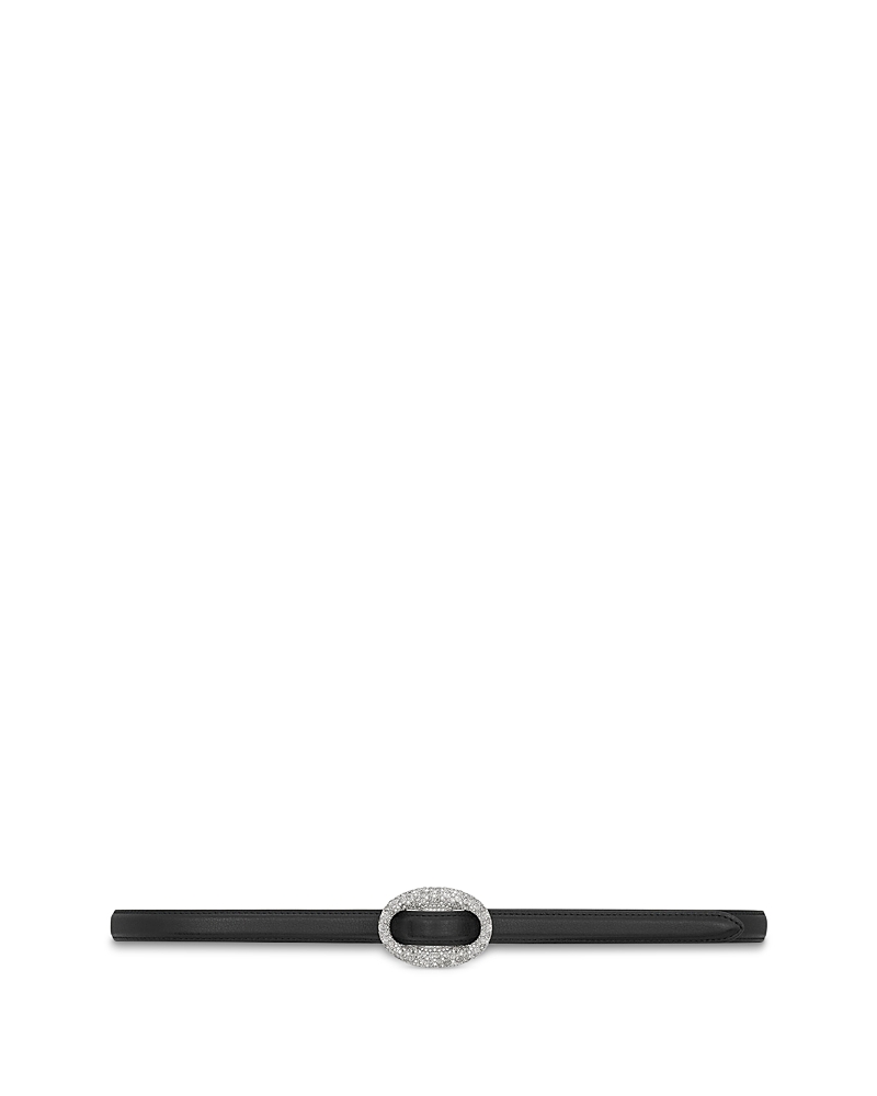Saint Laurent Oval Crystal Buckle Thin Belt