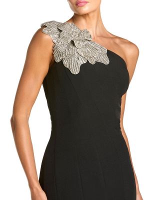 Petite Crepe One Shoulder Mermaid Midi Dress with Flower