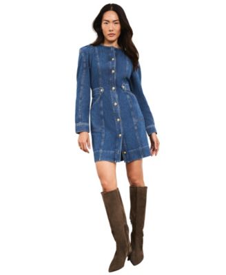  Women's Denim Puff Sleeve Mini Dress