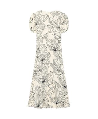  Women's Print Short Sleeve Satin Midi Dress