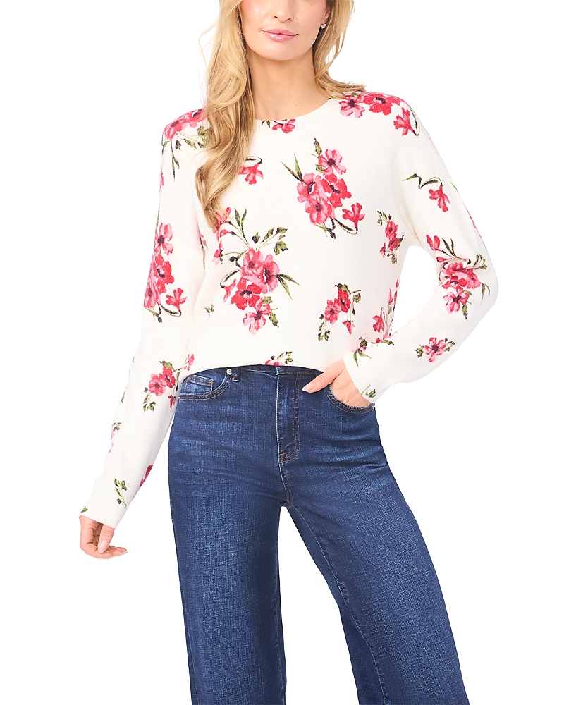 CeCe Printed Long Sleeve Crewneck Sweater