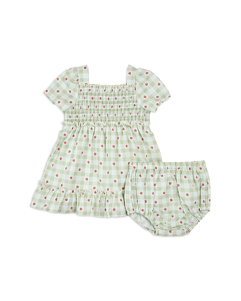 Firsts by petit lem Girls' Strawberry Gingham Print Dress & Diaper Cover Set - Baby