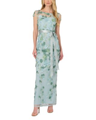 Embroidered Belted Gown