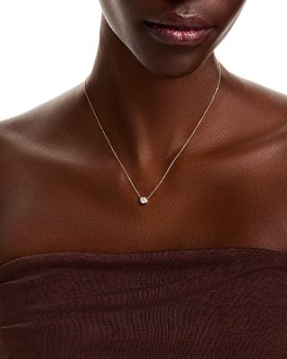 14K Yellow Gold Lab Grown Diamond Half Bezel Pendant Necklace, 16-18"