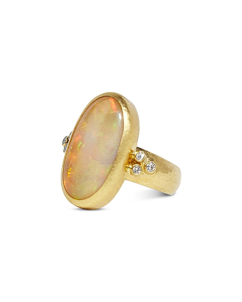 Gurhan 24k Yellow Gold Rune Oval Opal & Diamond Statement Ring