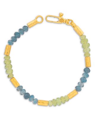24K Yellow Gold Vertigo Peridot, Blue Topaz & Diamond Accent Beaded Bracelet