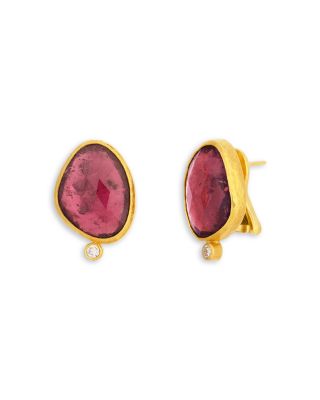 24K Yellow Gold Elements Tourmaline & Diamond Stud Earrings