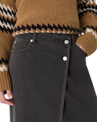 Denim Button Wrap Midi Skirt