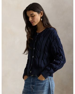 Crewneck Cable Knit Cardigan Sweater