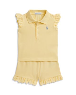 Girls' Eyelet Stretch Mesh Polo Shirt & Shorts - Baby