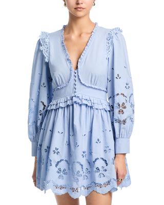 Embroidered Poplin Long Sleeve Mini Dress - Exclusive