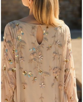 High Neck Floral Embellished Trapeze Gown