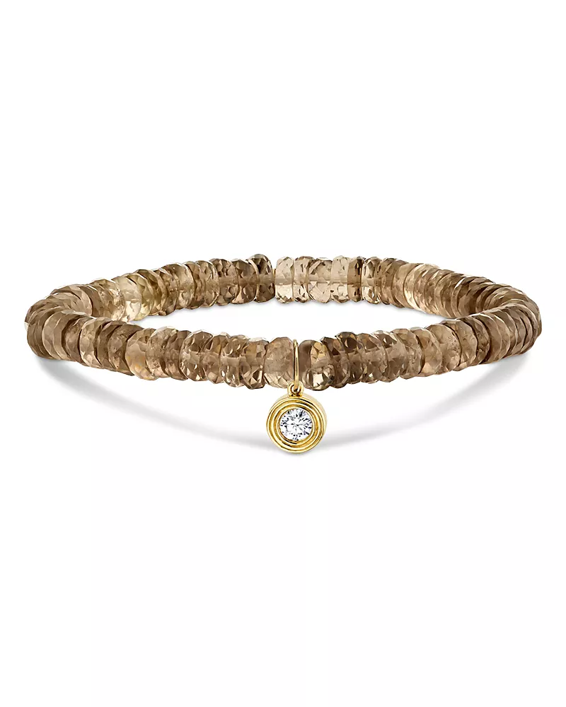 Sydney Evan 14K Yellow Gold Core Diamond & Smokey Topaz Rondelle Bracelet