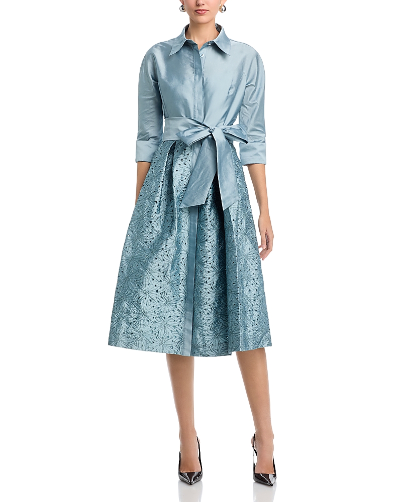 Teri Jon By Rickie Freeman Embroidered Sash Belt Shirt Dress · 2