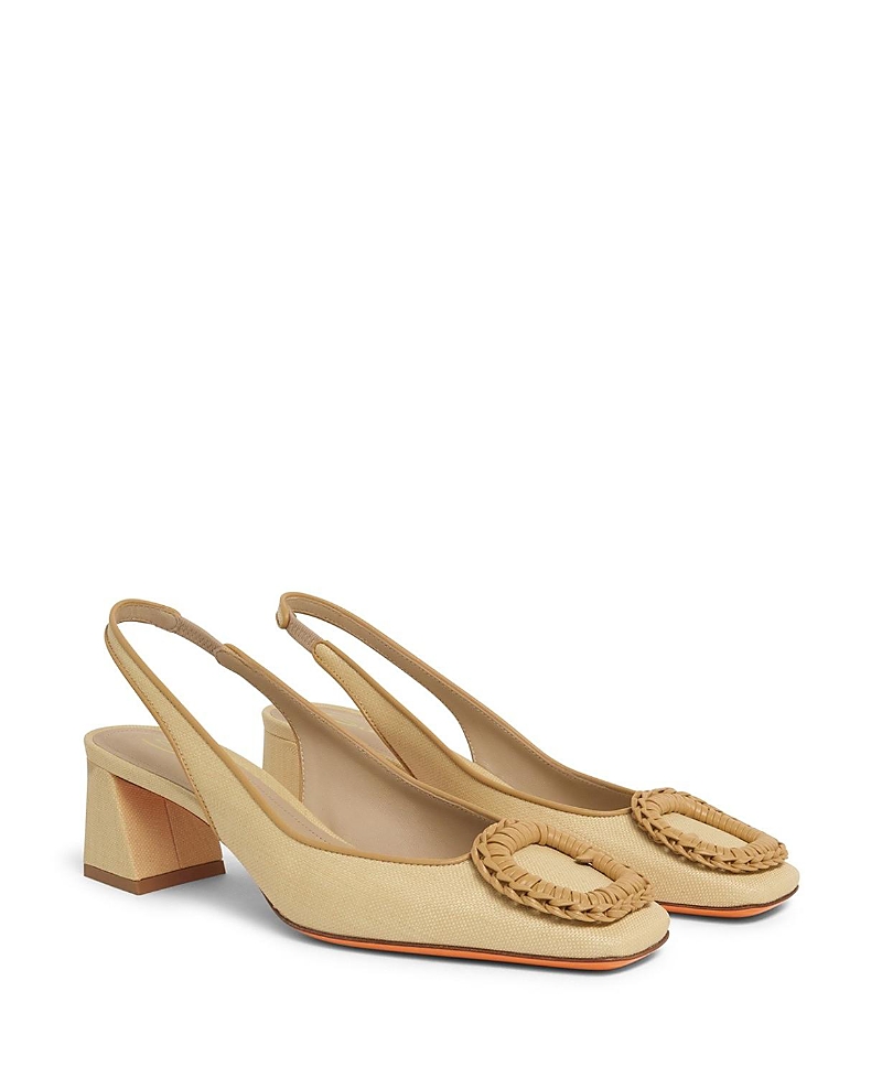 Santoni Women's Raffia Mid-Heel Slingback