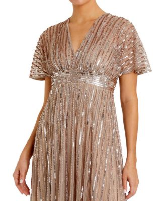Embellished Mesh V Neck Short Sleeve Gown