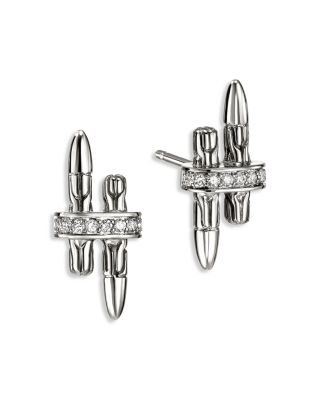 Sterling Silver Spear Diamond Stud Earrings