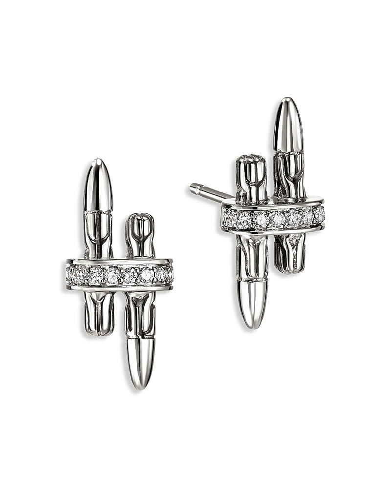 John Hardy Sterling Silver Spear Diamond Stud Earrings