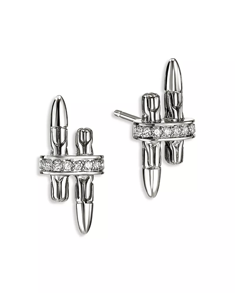 John Hardy Sterling Silver Spear Diamond Stud Earrings