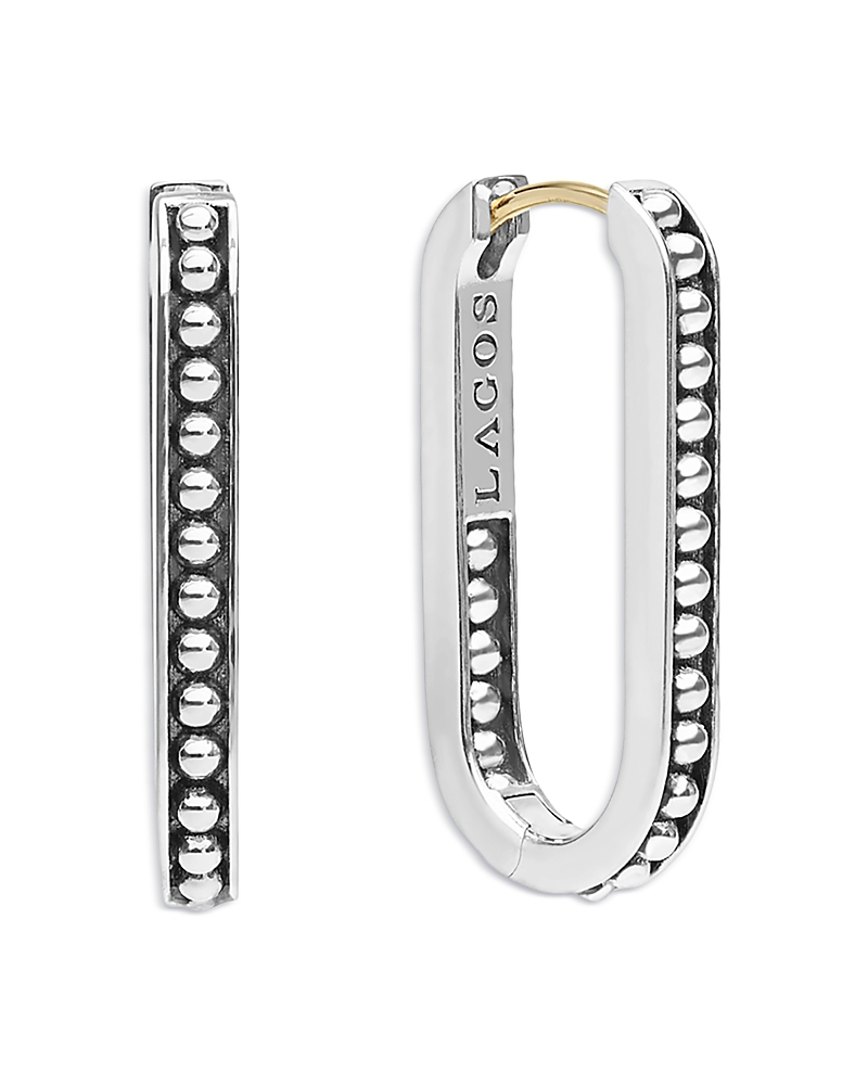 Lagos Sterling Silver Signature Caviar Beaded Linear Hoop Earrings
