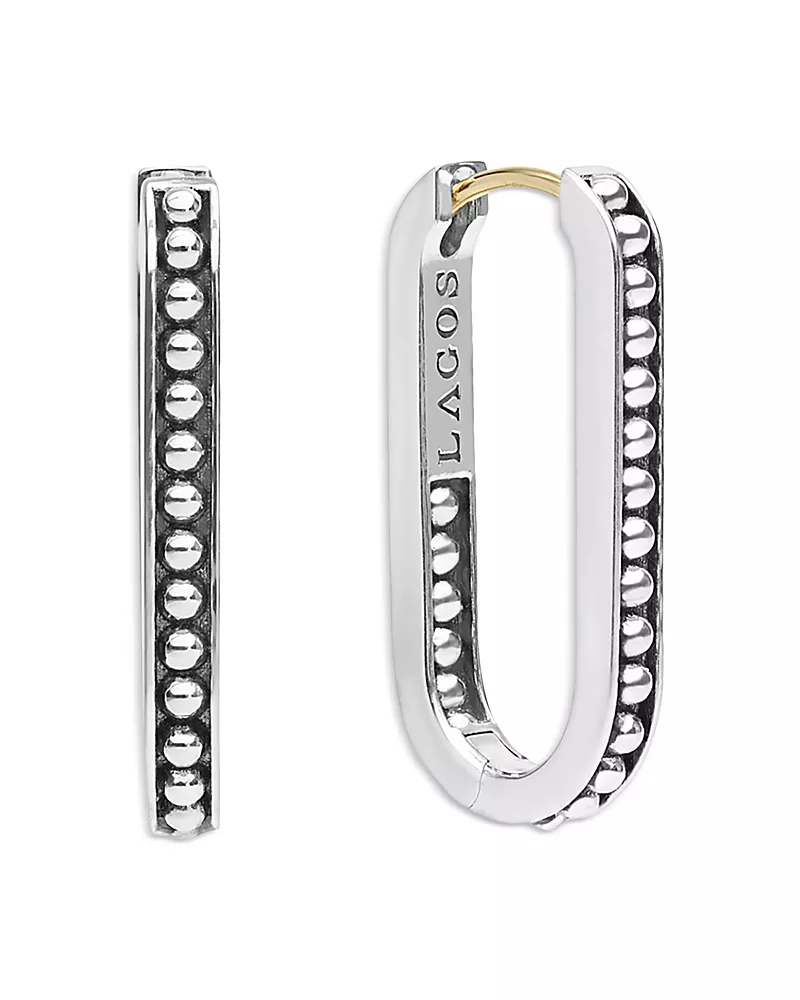 Lagos Sterling Silver Signature Caviar Beaded Linear Hoop Earrings