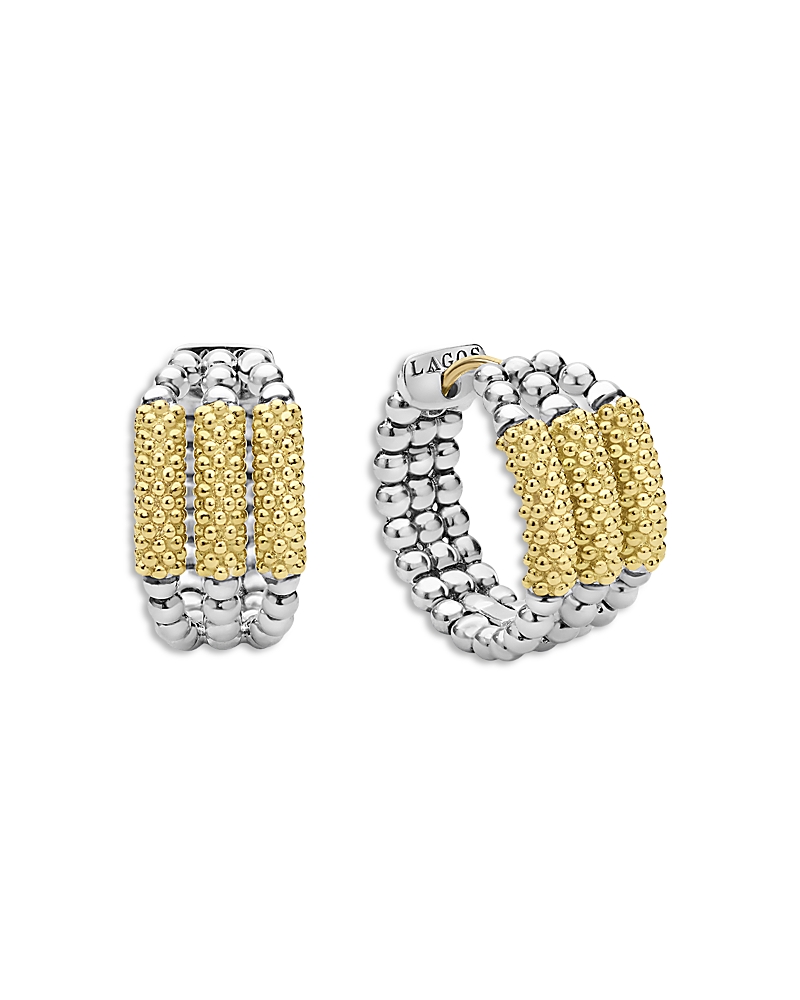 Lagos 18K Yellow Gold & Sterling Silver Caviar Icon Triple Bar Beaded Hoop Earrings