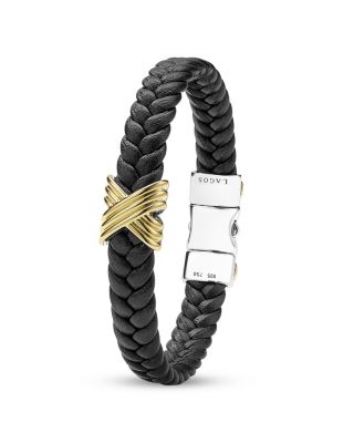 Men's 18K Yellow Gold & Sterling Silver Anthem X Braided Faux Leather Bracelet