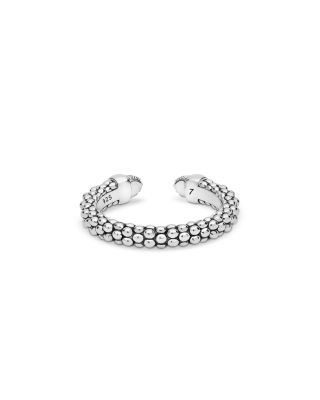 Sterling Silver Signature Caviar Diamond Stack Cuff Ring