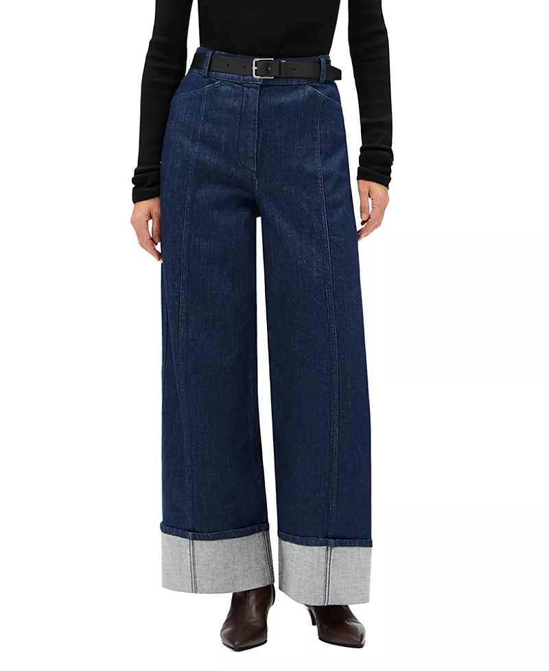 Another Tomorrow Cuffed Denim in Dark Rinse Blue