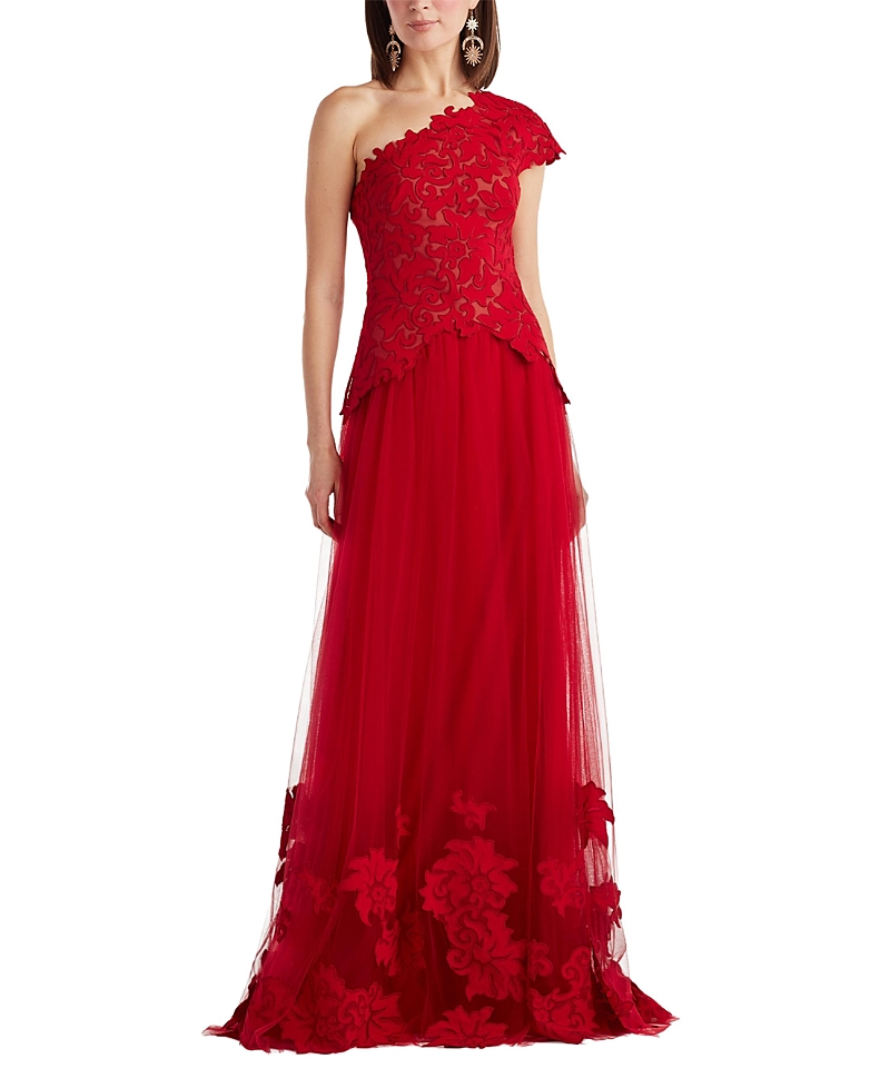Tadashi Shoji Marcelline One-Shoulder Laser-Cut Gown