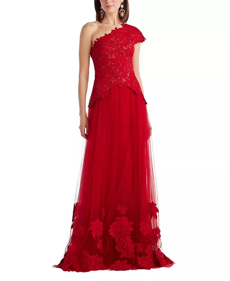 Tadashi Shoji Marcelline One-Shoulder Laser-Cut Gown