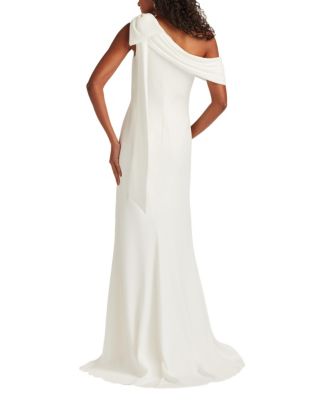  Cassia Bow-Shoulder Crepe Gown