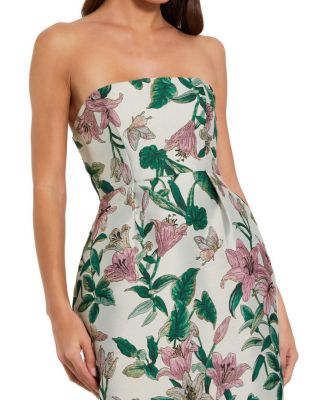 Petite Floral Brocade Strapless Fitted Midi Dress
