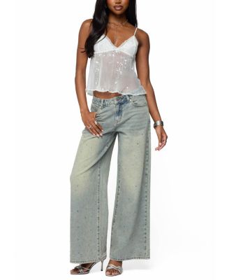 Sequin Sheer Mesh Babydoll Top